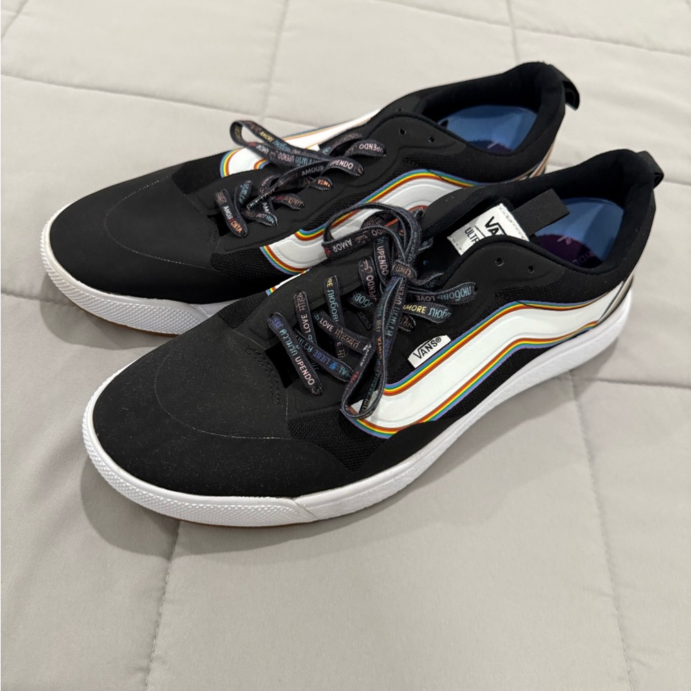 Vans Men's Black Sneakers with Multicolor Stripes